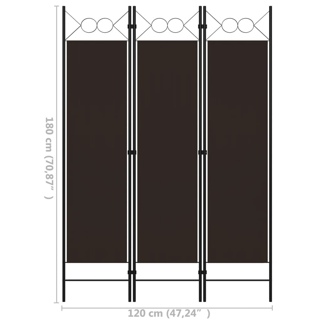 Sobna pregrada s 3 panela smeđa 120 x 180 cm