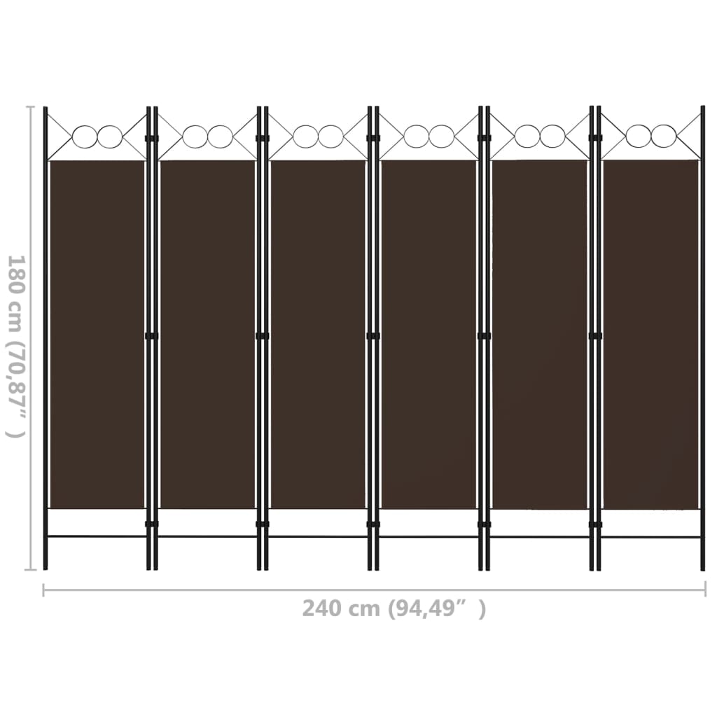 Sobna pregrada sa 6 panela smeđa 240 x 180 cm