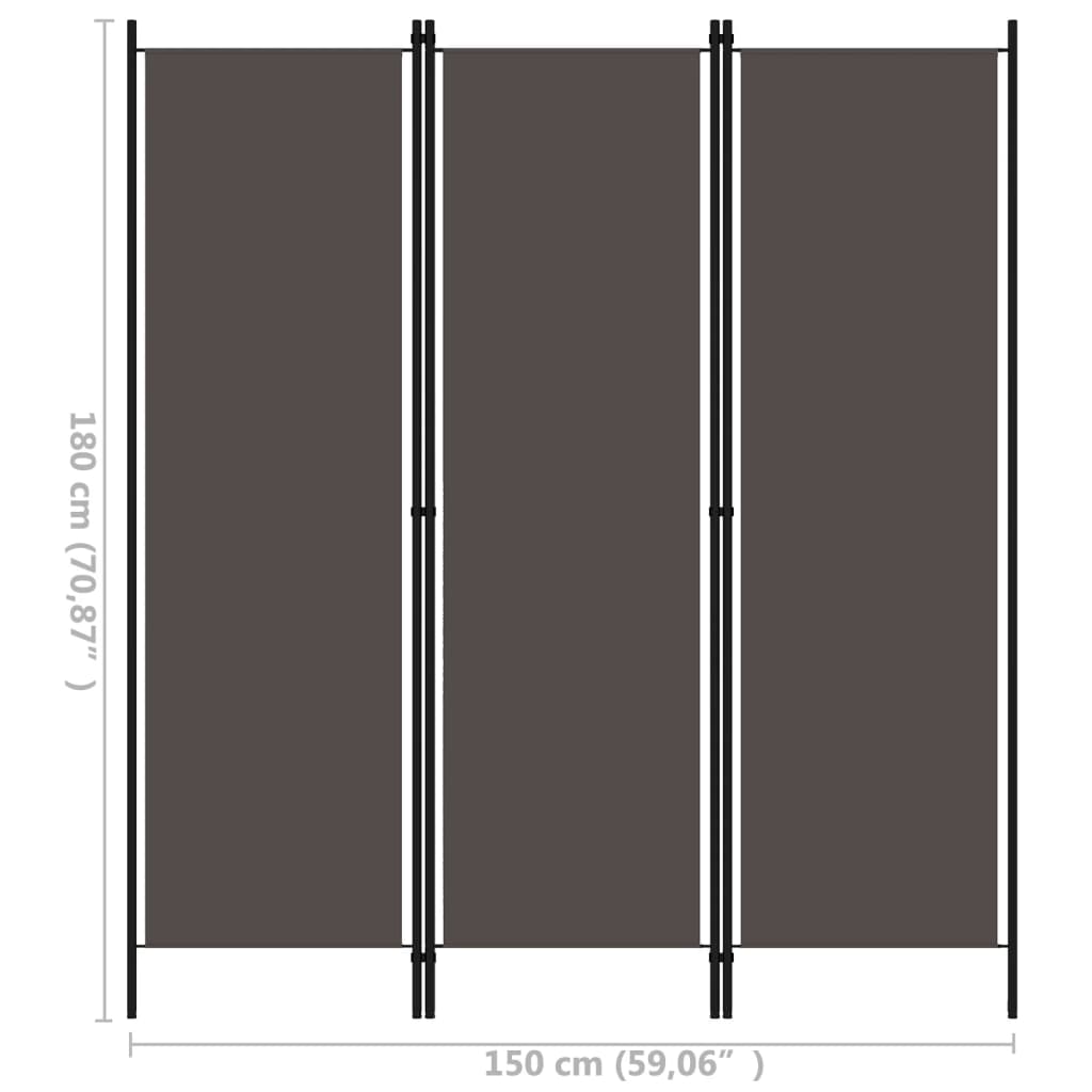 Sobna pregrada s 3 panela antracit 150 x 180 cm
