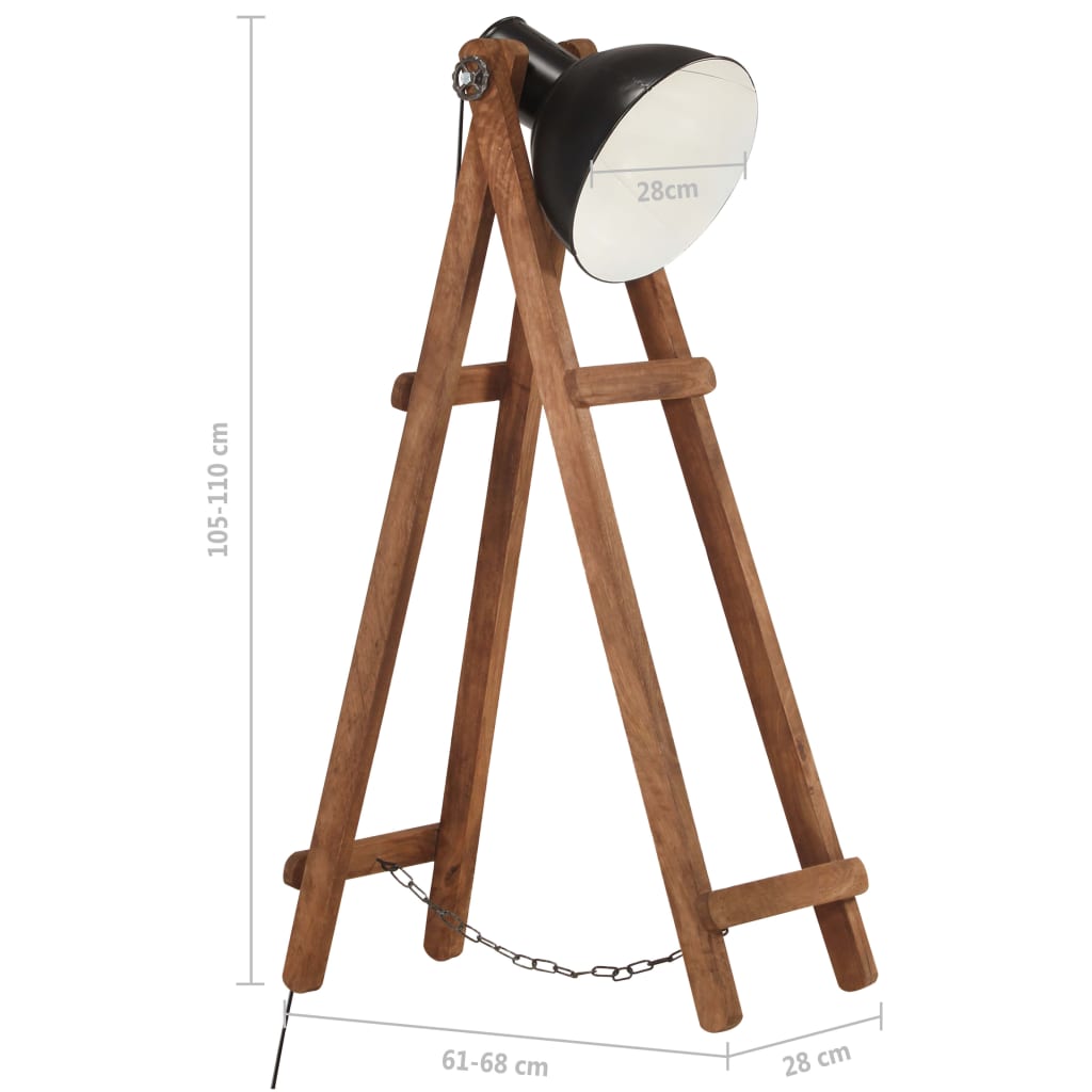 Podna svjetiljka crna grlo E27 od masivnog drva manga
