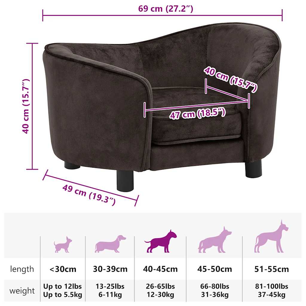 Sofa za pse smeđa 69 x 49 x 40 cm plišana