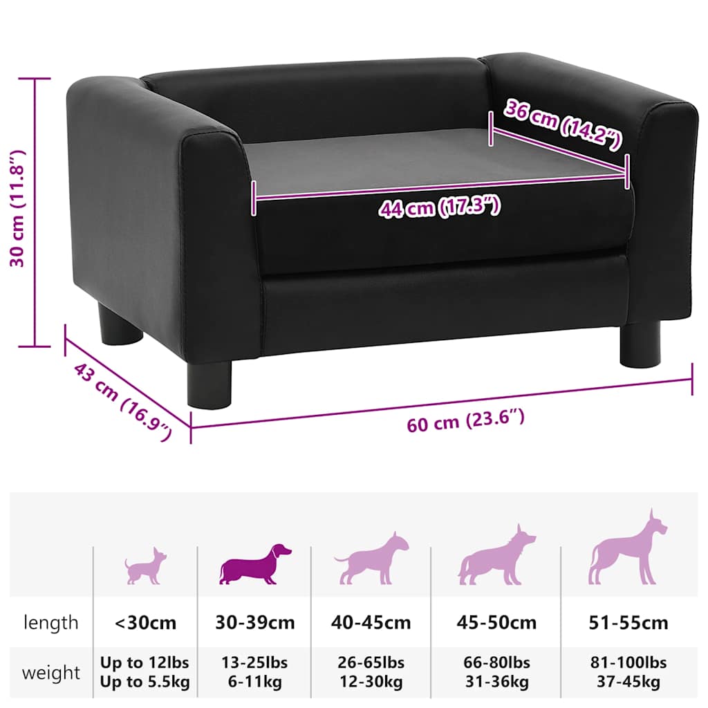 Sofa za pse crna 60 x 43 x 30 cm od pliša i umjetne kože