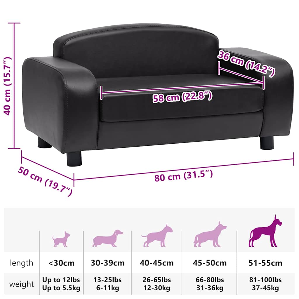 Sofa za pse crna 80 x 50 x 40 cm od umjetne kože
