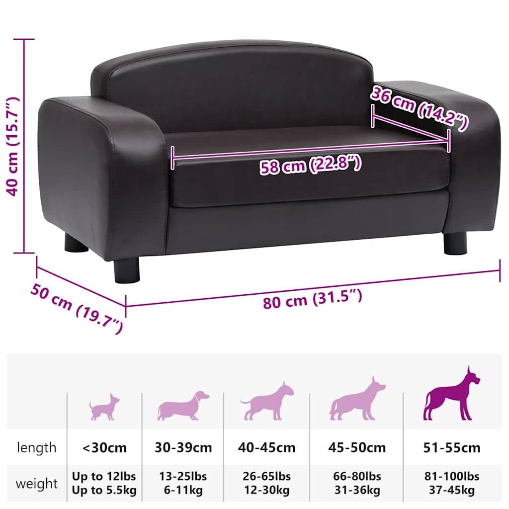 Sofa za pse smeđa 80 x 50 x 40 cm od umjetne kože