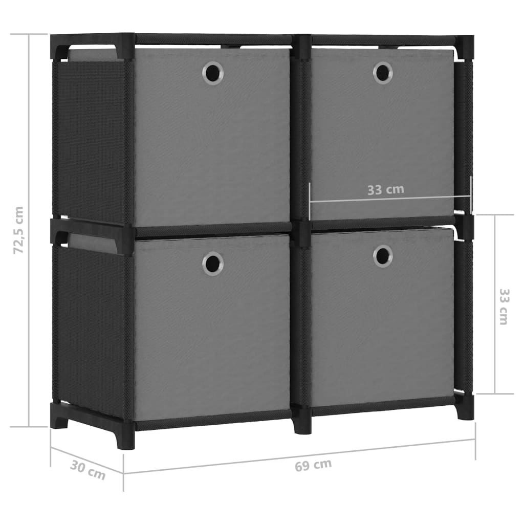Police za izlaganje s 4 kutije crne 69x30x72,5 cm od tkanine