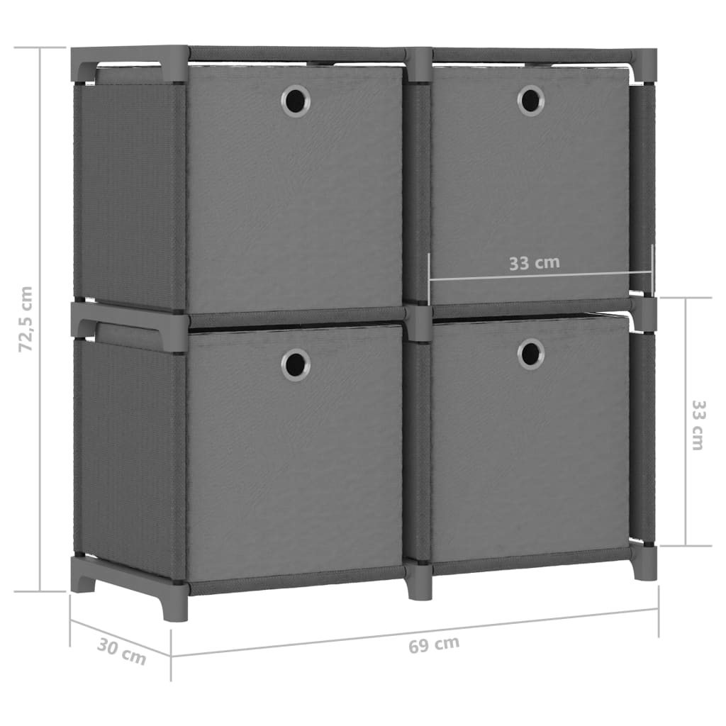 Police za izlaganje s 4 kutije sive 69x30x72,5 cm od tkanine