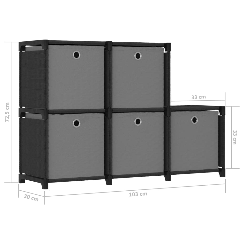 Police za izlaganje s 5 kutija crne 103x30x72,5 cm od tkanine