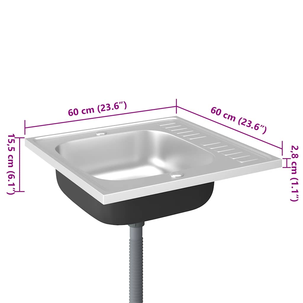 Kuhinjski sudoper s cjedilom srebrni 600 x 600 x 155 mm čelični