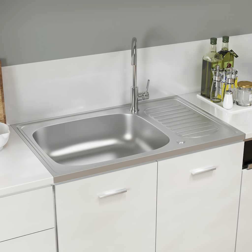 Kuhinjski sudoper s cjedilom srebrni 800 x 500 x 155 mm čelični