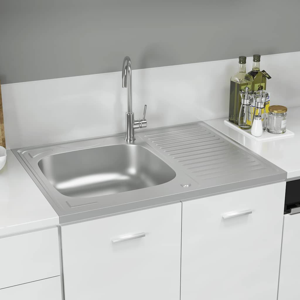 Kuhinjski sudoper s cjedilom srebrni 800 x 600 x 155 mm čelični
