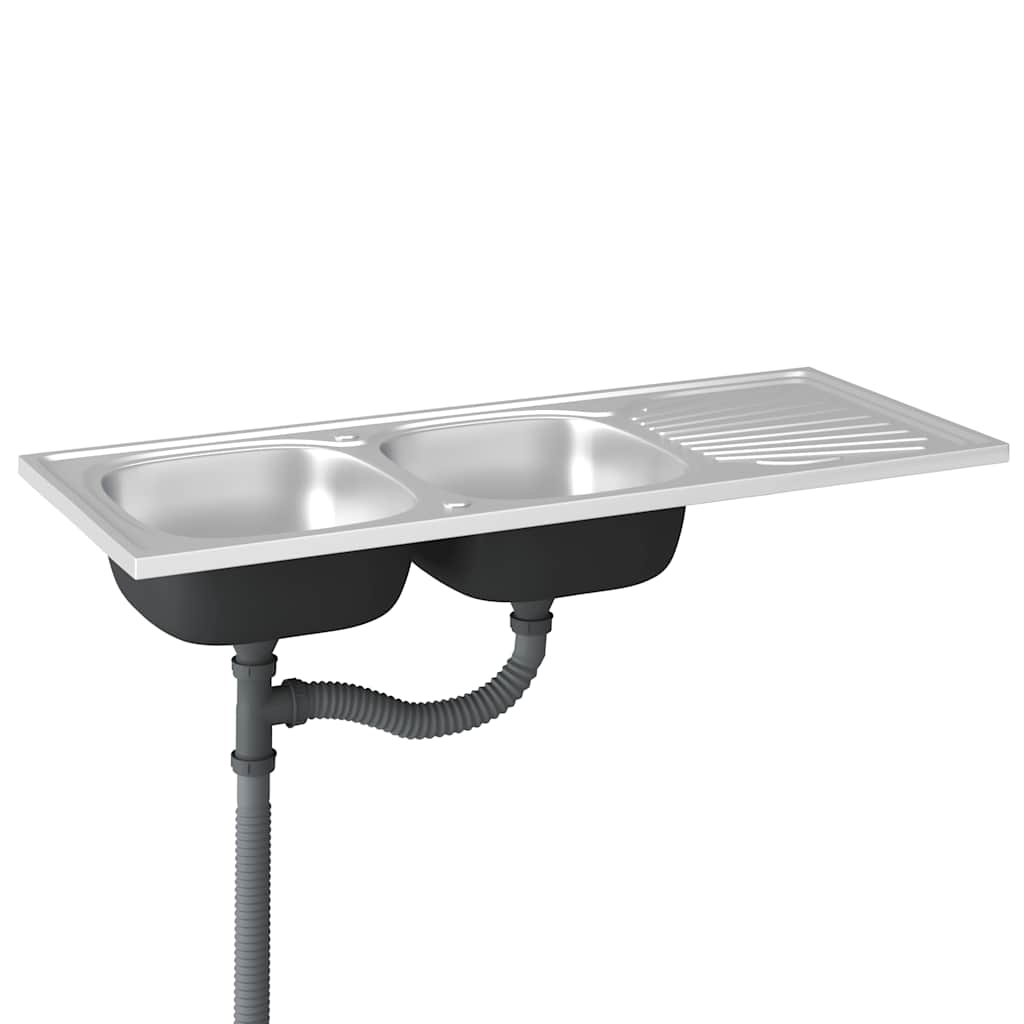 Kuhinjski sudoper s dva korita srebrni 1200x500x155 mm čelični