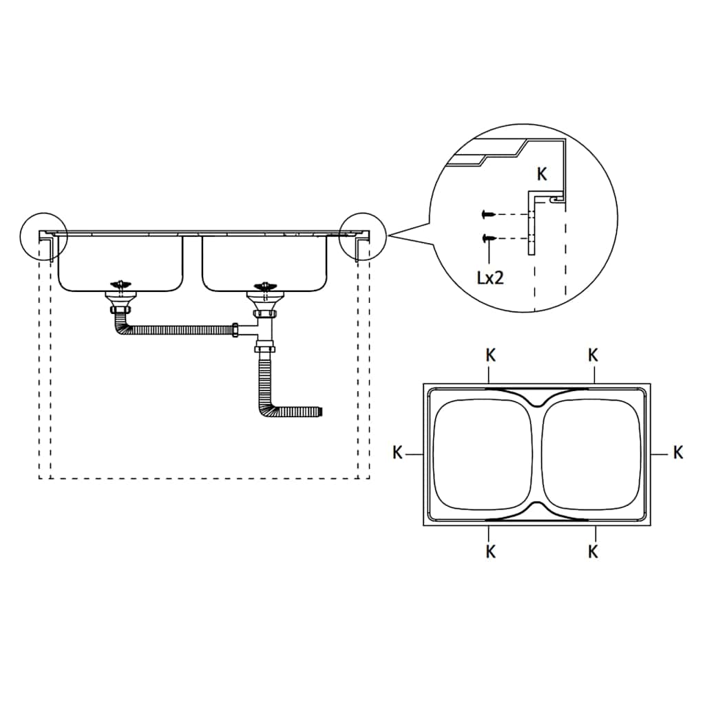 Kuhinjski sudoper s dva korita srebrni 1200x500x155 mm čelični