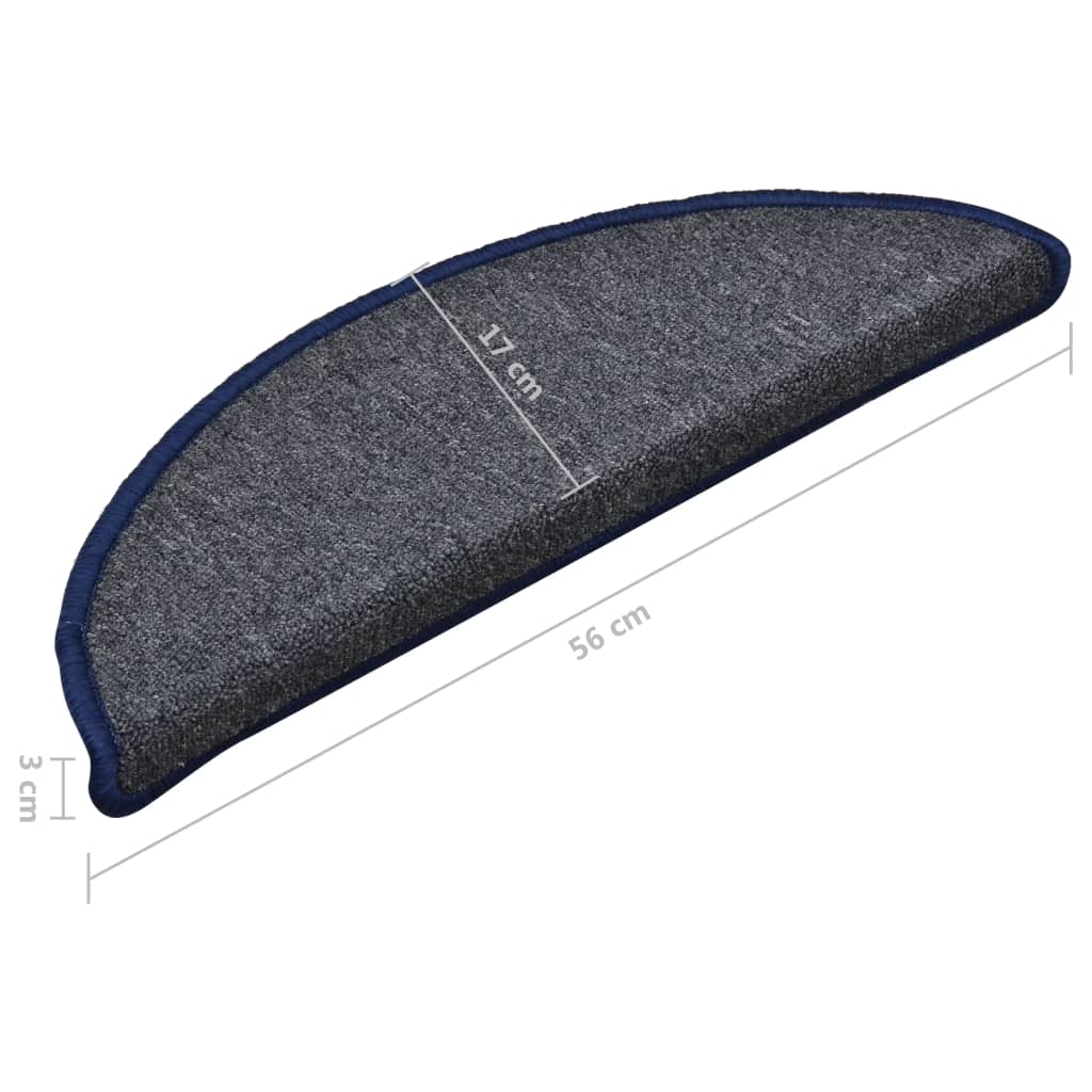 Prostirke za stepenice 15 kom 56x17x3 cm tamno sive i plave poluokrugle