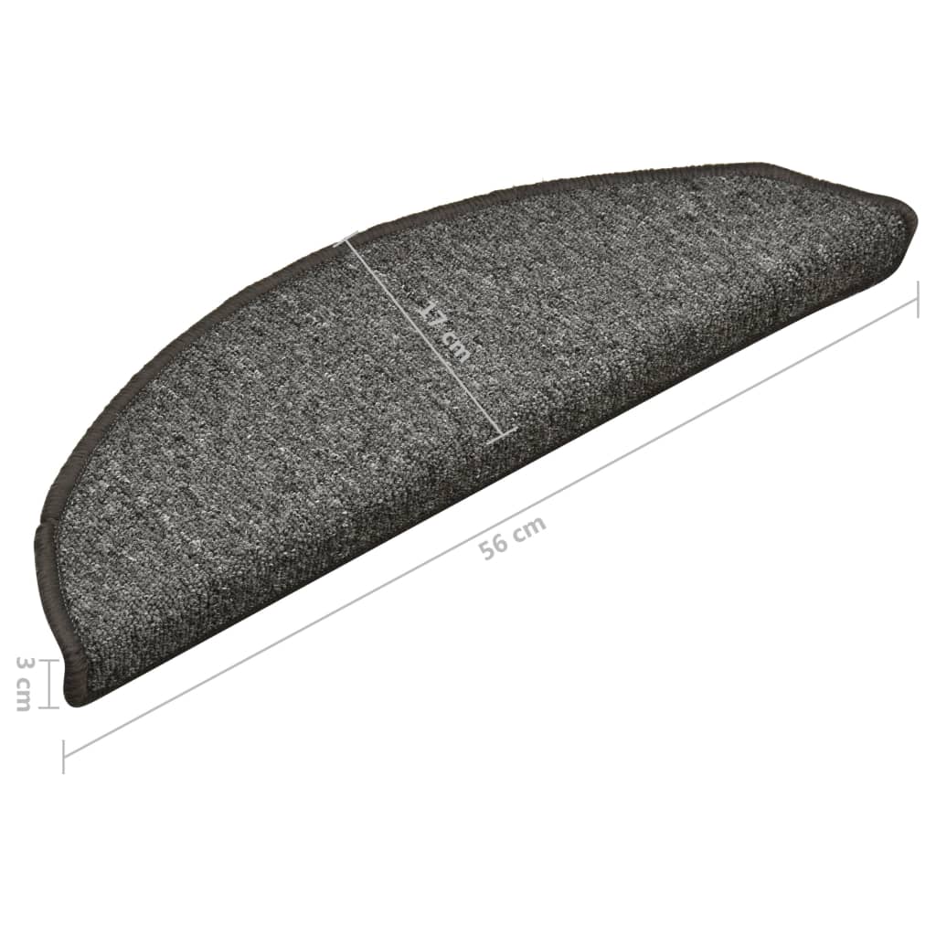 Prostirke za stepenice 15 kom 56x17x3 cm tamno sive poluokrugle