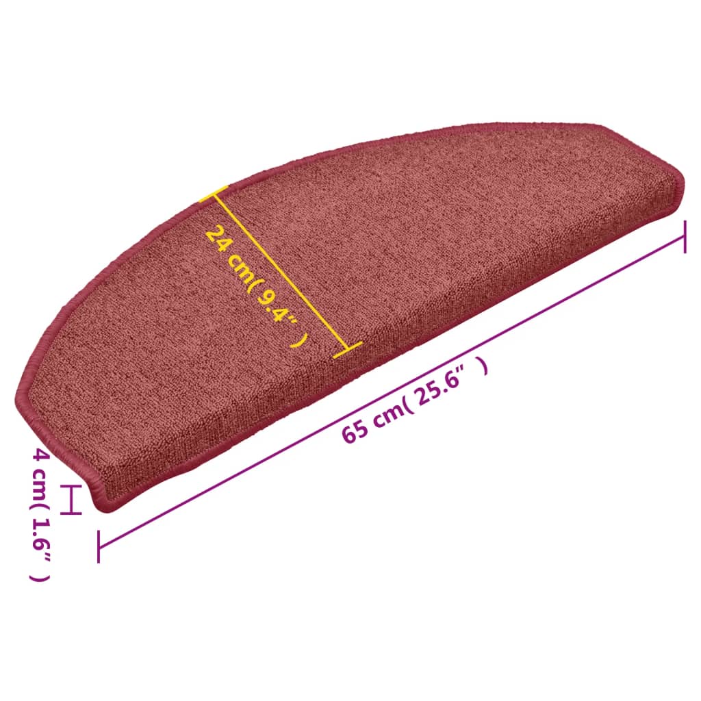 Prostirke za stepenice 15 kom 65x24x4 cm Bordo poluokrugle velike