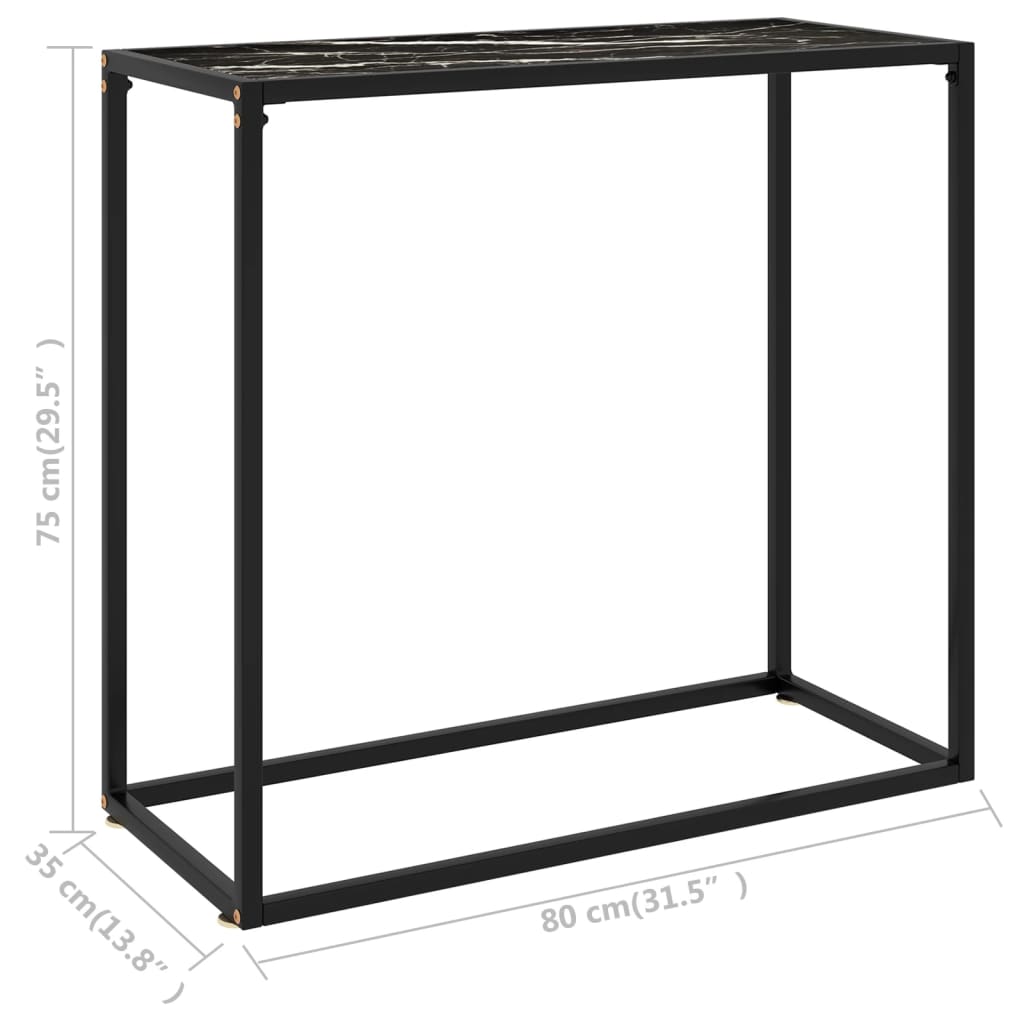 Konzolni stol crni 80 x 35 x 75 cm od kaljenog stakla