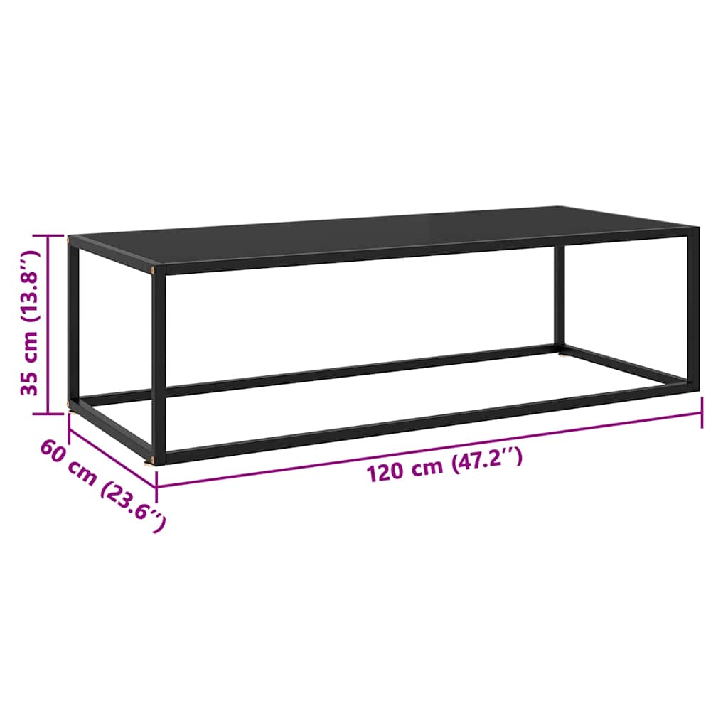 Stolić za kavu crni s crnim staklom 120 x 50 x 35 cm