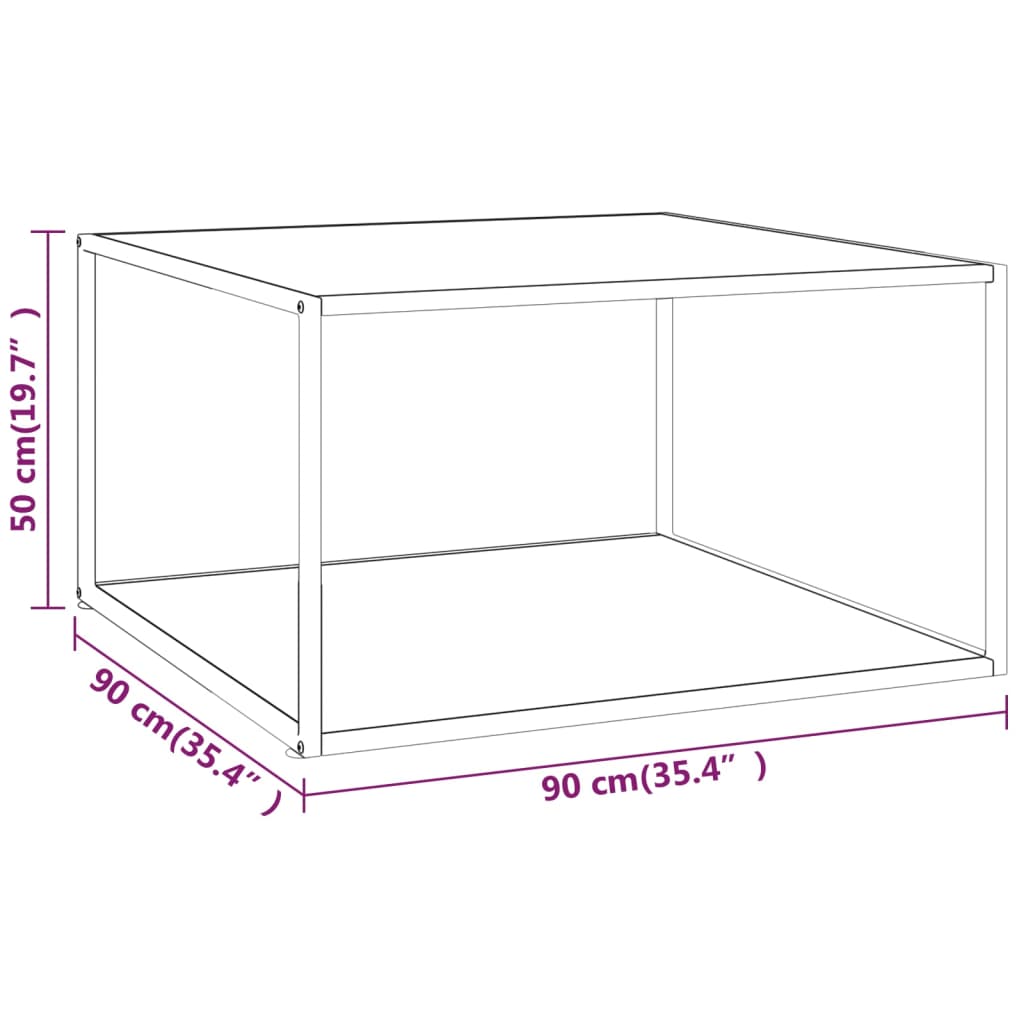 Stolić za kavu crni s bijelim mramornim staklom 90 x 90 x 50 cm