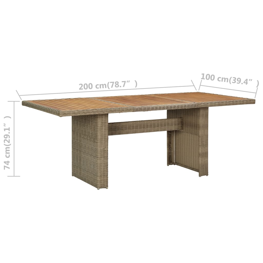 Vrtni blagovaonski stol smeđi 200 x 100 x 74 cm od poliratana