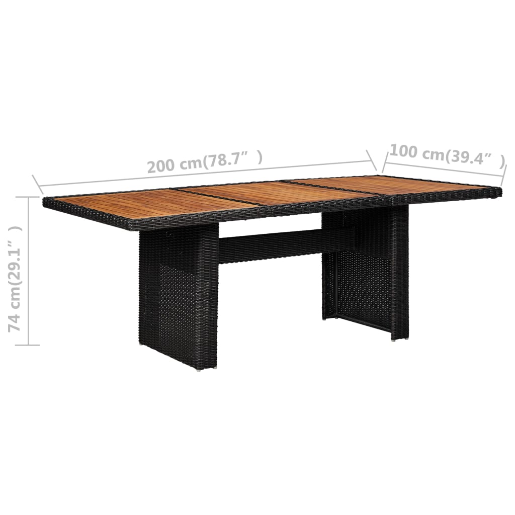 Vrtni blagovaonski stol crni 200 x 100 x 74 cm od poliratana