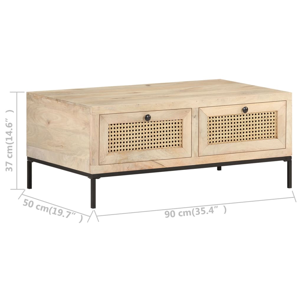 Stolić za kavu 90x50x37 cm masivno drvo manga i prirodna trska