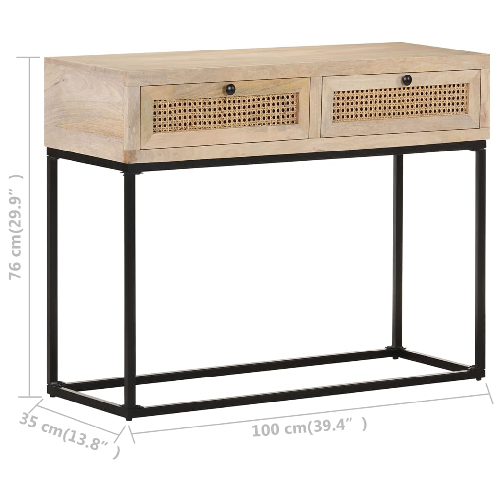 Konzolni stol 100x35x76 cm masivno drvo manga i prirodna trska