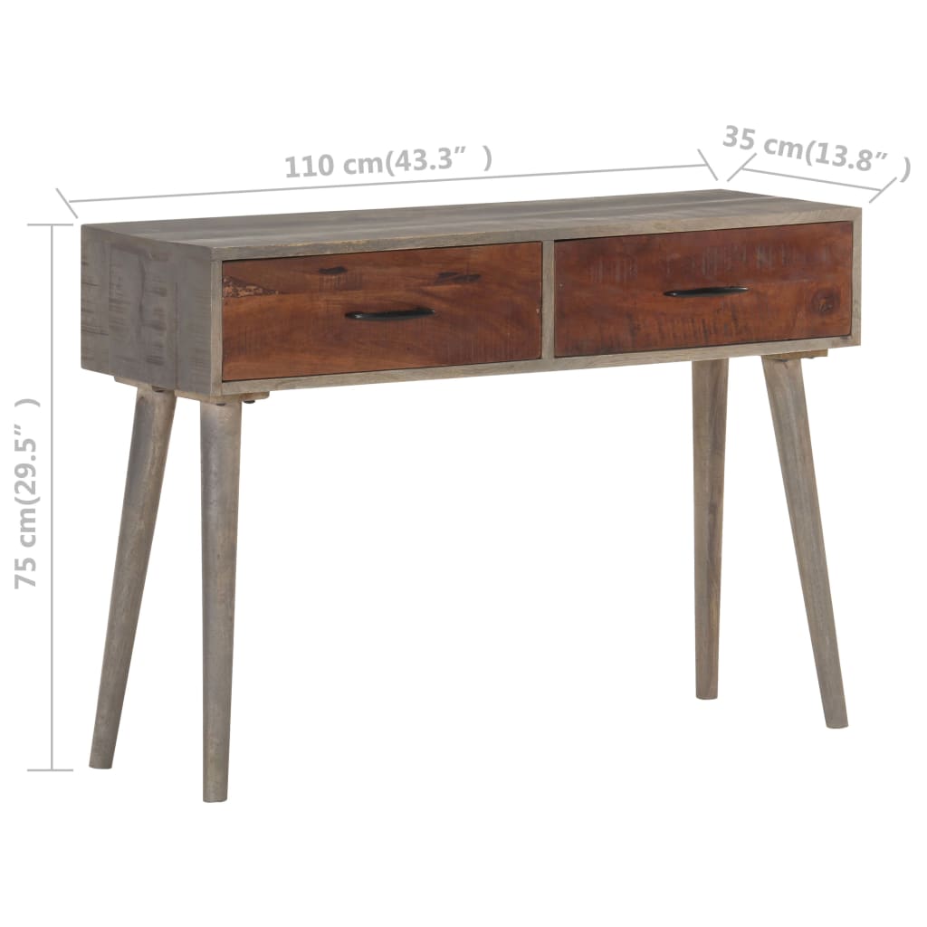 Konzolni stol sivi 110x35x75 cm od masivnog grubog drva manga