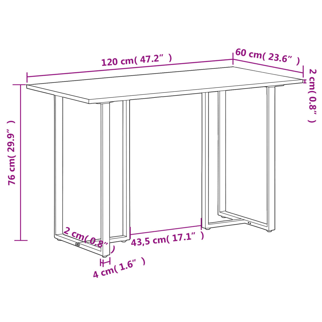 Blagovaonski stol 120 cm od grubog drva manga