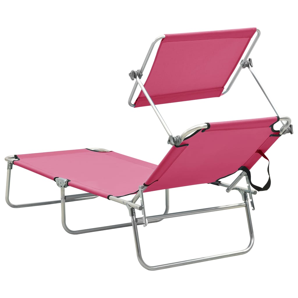 Sklopiva ležaljka za sunčanje s krovom čelična magenta roza