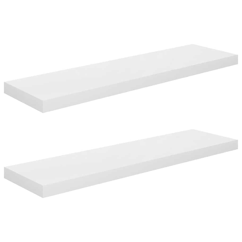 Plutajuće zidne police 2 kom sjajne bijele 90x23,5x3,8 cm MDF
