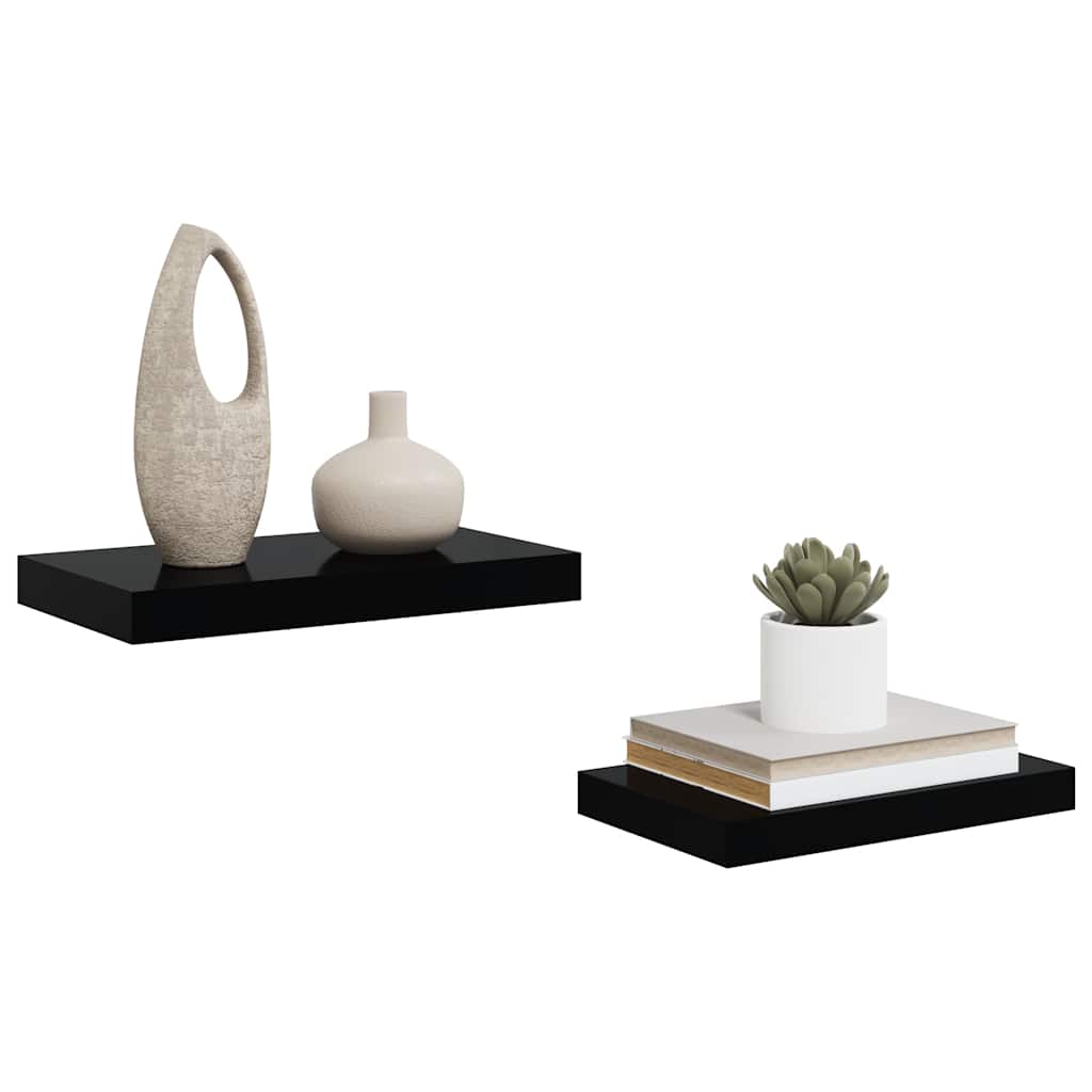Plutajuće zidne police 2 kom sjajne crne 40 x 23 x 3,8 cm MDF