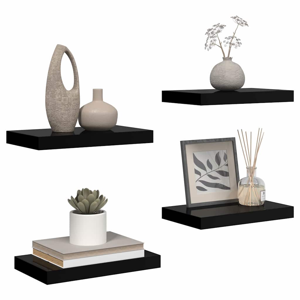 Plutajuće zidne police 4 kom sjajne crne 40 x 23 x 3,8 cm MDF