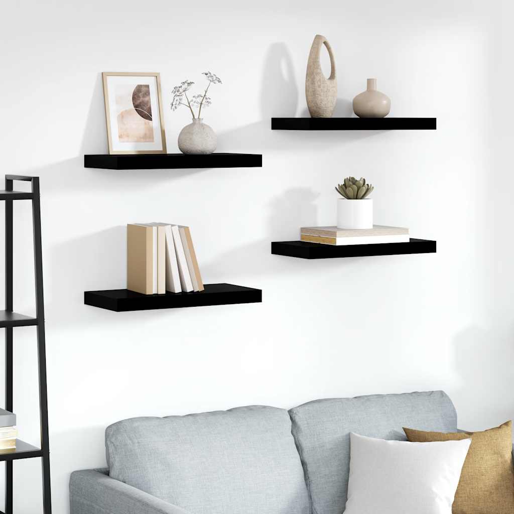 Plutajuće zidne police 4 kom sjajne crne 50 x 23 x 3,8 cm MDF