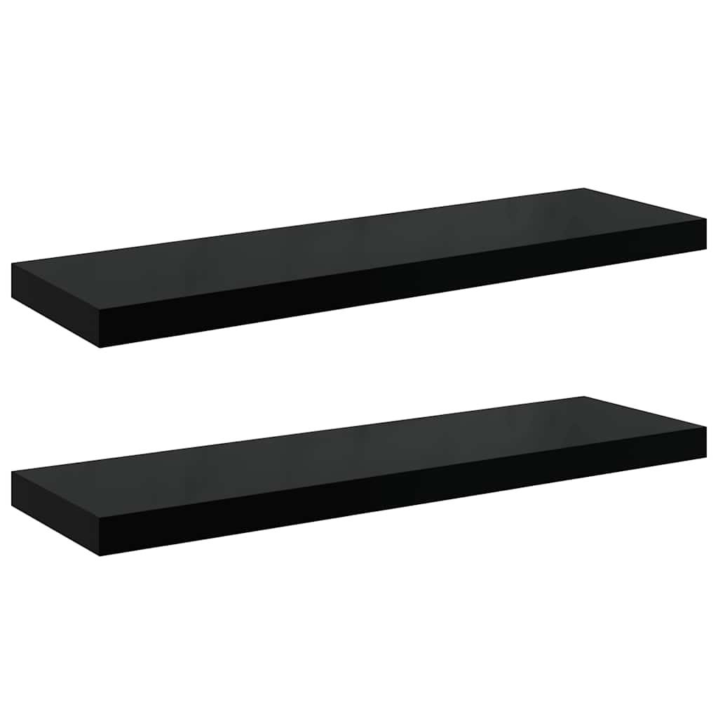 Plutajuće zidne police 2 kom sjajne crne 80 x 23,5 x 3,8 cm MDF