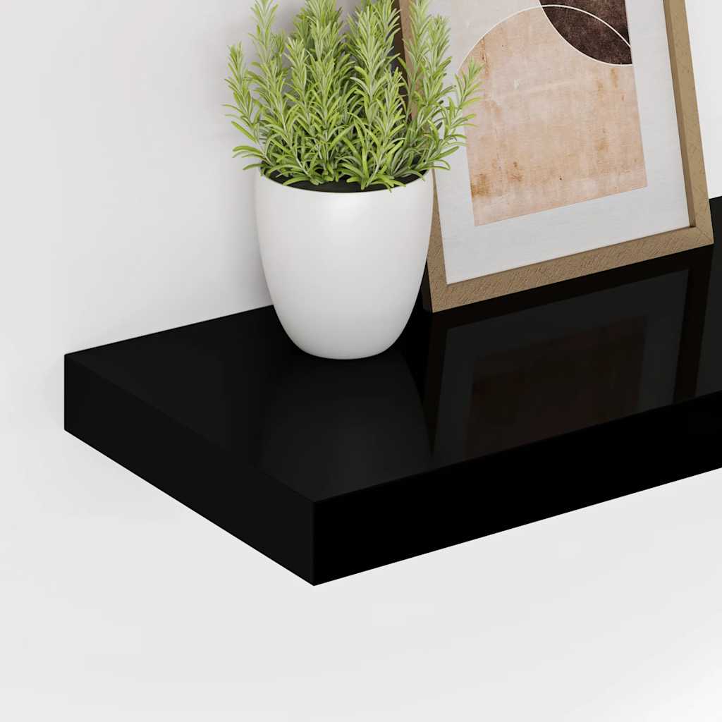 Plutajuća zidna polica visoki sjaj crna 90 x 23,5 x 3,8 cm MDF