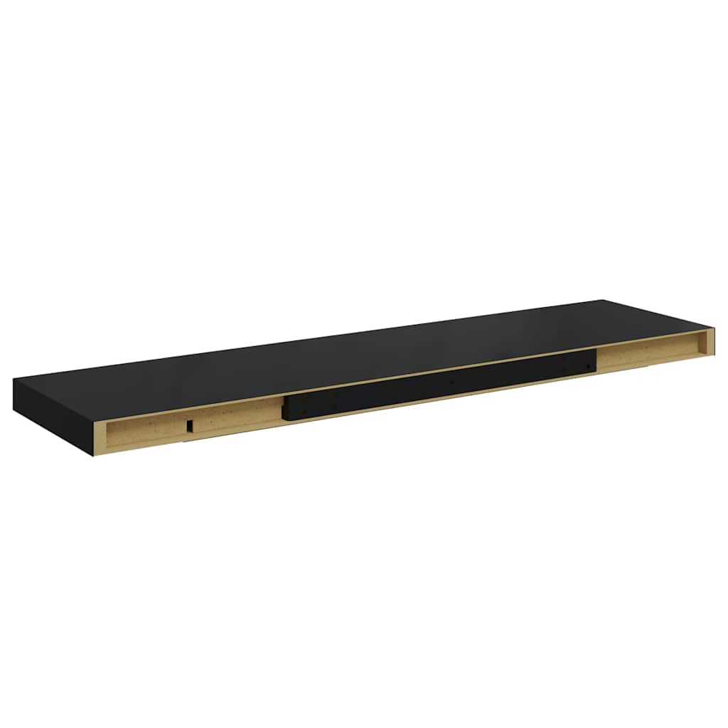 Plutajuća zidna polica visoki sjaj crna 90 x 23,5 x 3,8 cm MDF