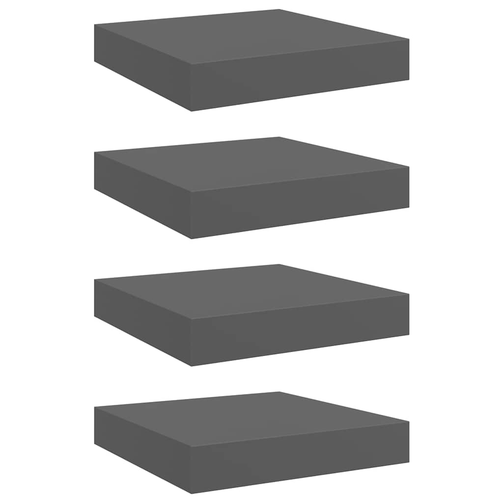 Plutajuće zidne police 4 kom sjajne sive 23 x 23,5 x 3,8 cm MDF