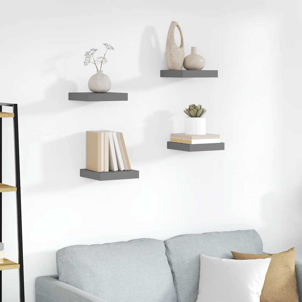 Plutajuće zidne police 4 kom sjajne sive 23 x 23,5 x 3,8 cm MDF