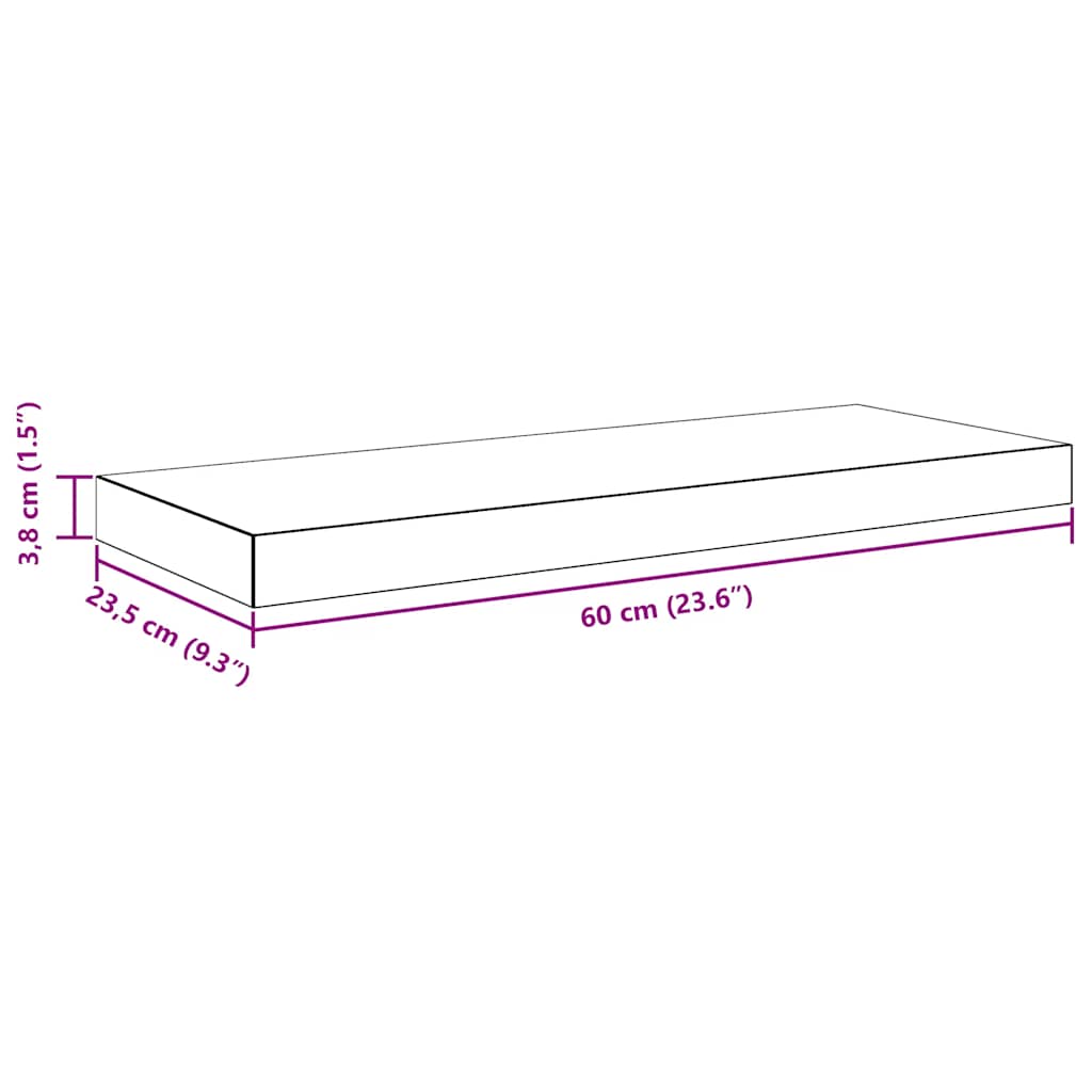 Plutajuća zidna polica visoki sjaj siva 60 x 23,5 x 3,8 cm MDF