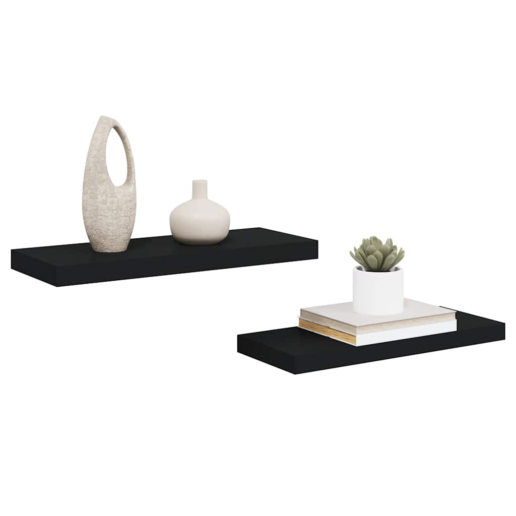 Plutajuće zidne police 2 kom crne 60 x 23,5 x 3,8 cm MDF