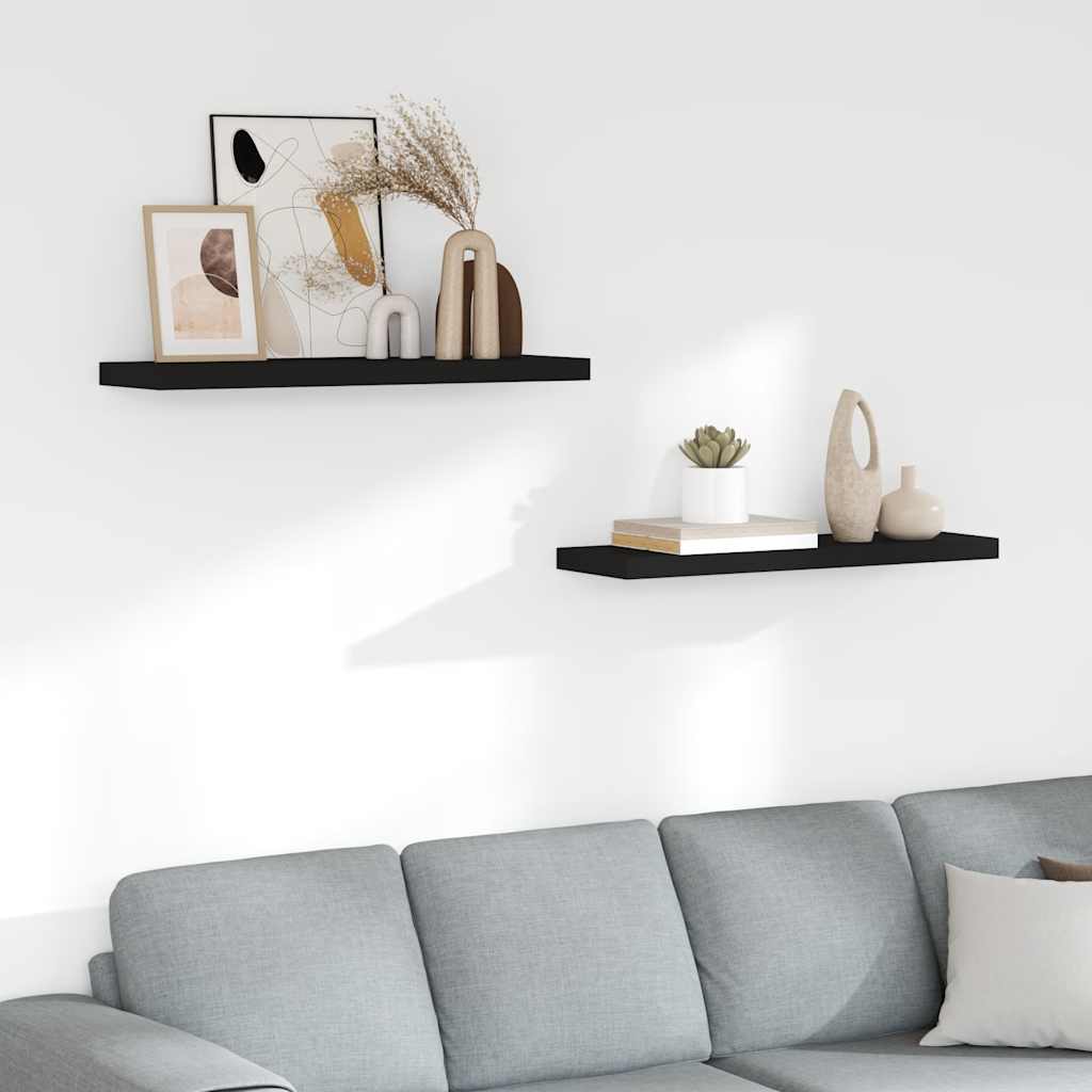 Plutajuće zidne police 2 kom crne 80 x 23,5 x 3,8 cm MDF