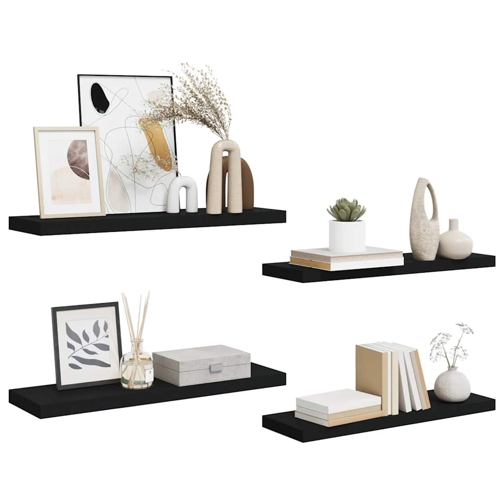 Plutajuće zidne police 4 kom crne 80 x 23,5 x 3,8 cm MDF