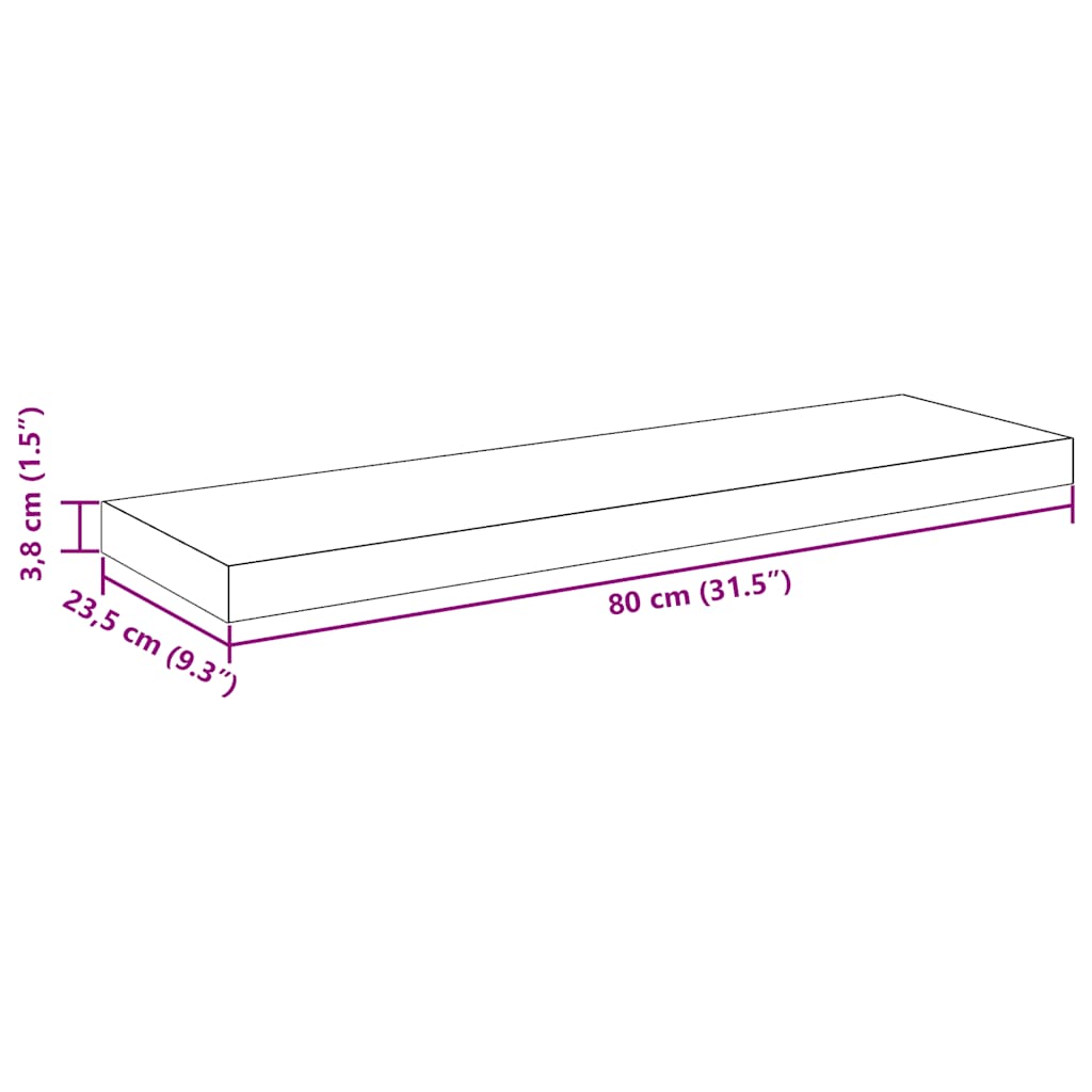 Plutajuće zidne police 2 kom sive 80 x 23,5 x 3,8 cm MDF