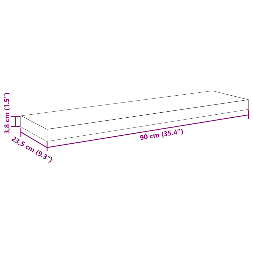 Plutajuće zidne police 2 kom sive 90 x 23,5 x 3,8 cm MDF