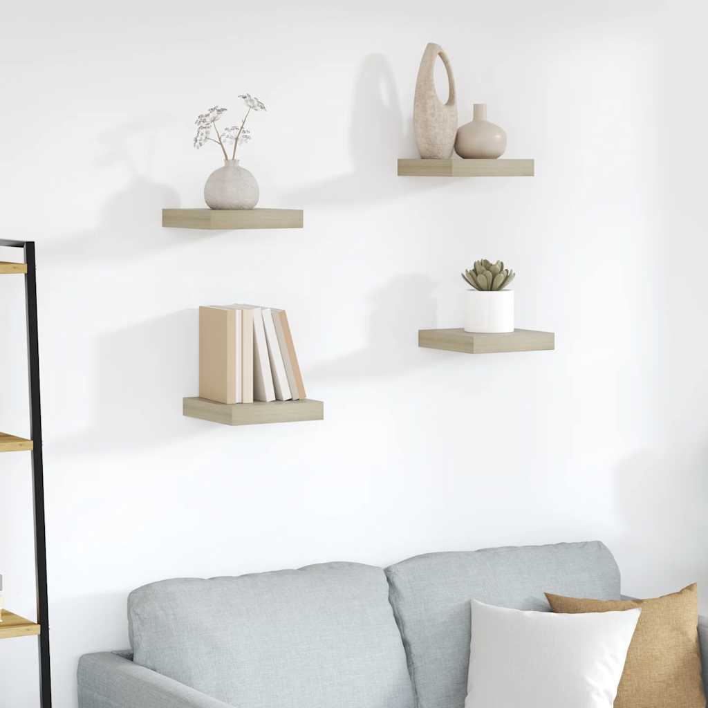 Plutajuće zidne police 4 kom boja hrasta 23 x 23,5 x 3,8 cm MDF