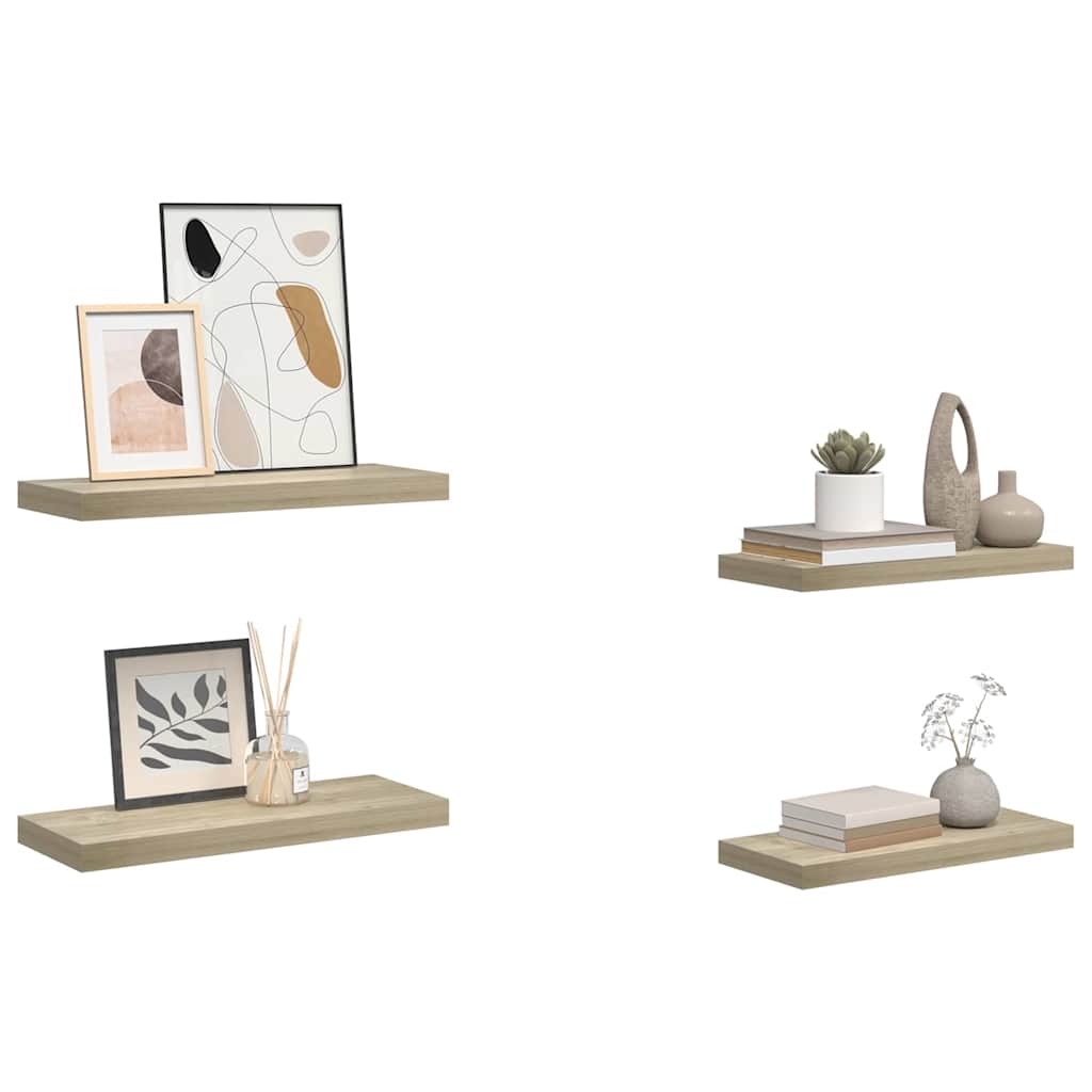 Plutajuće zidne police 4 kom boja hrasta 60 x 23,5 x 3,8 cm MDF