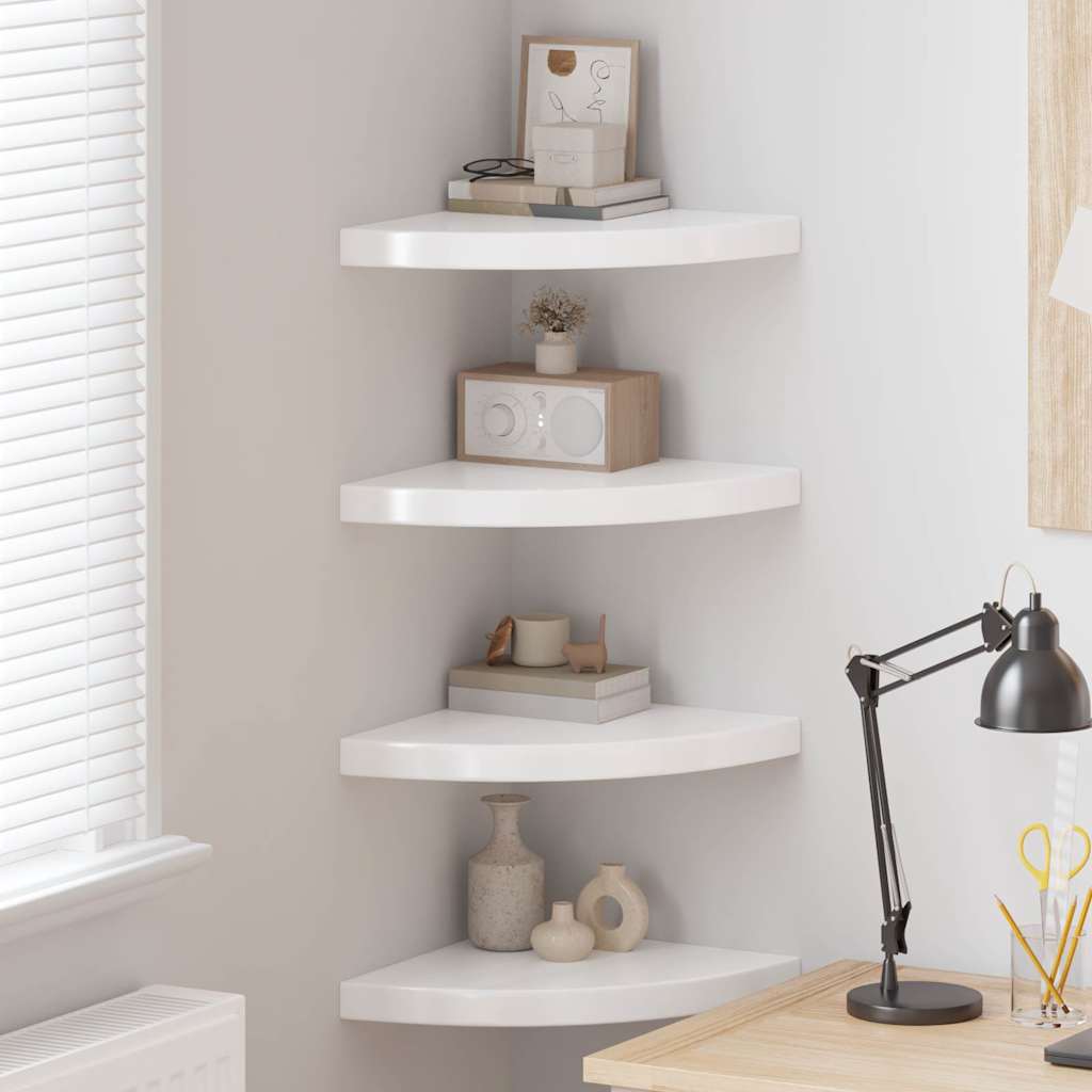 323909  Floating Corner Shelves 4 pcs High Gloss White 35x35x3,8 cm MDF
