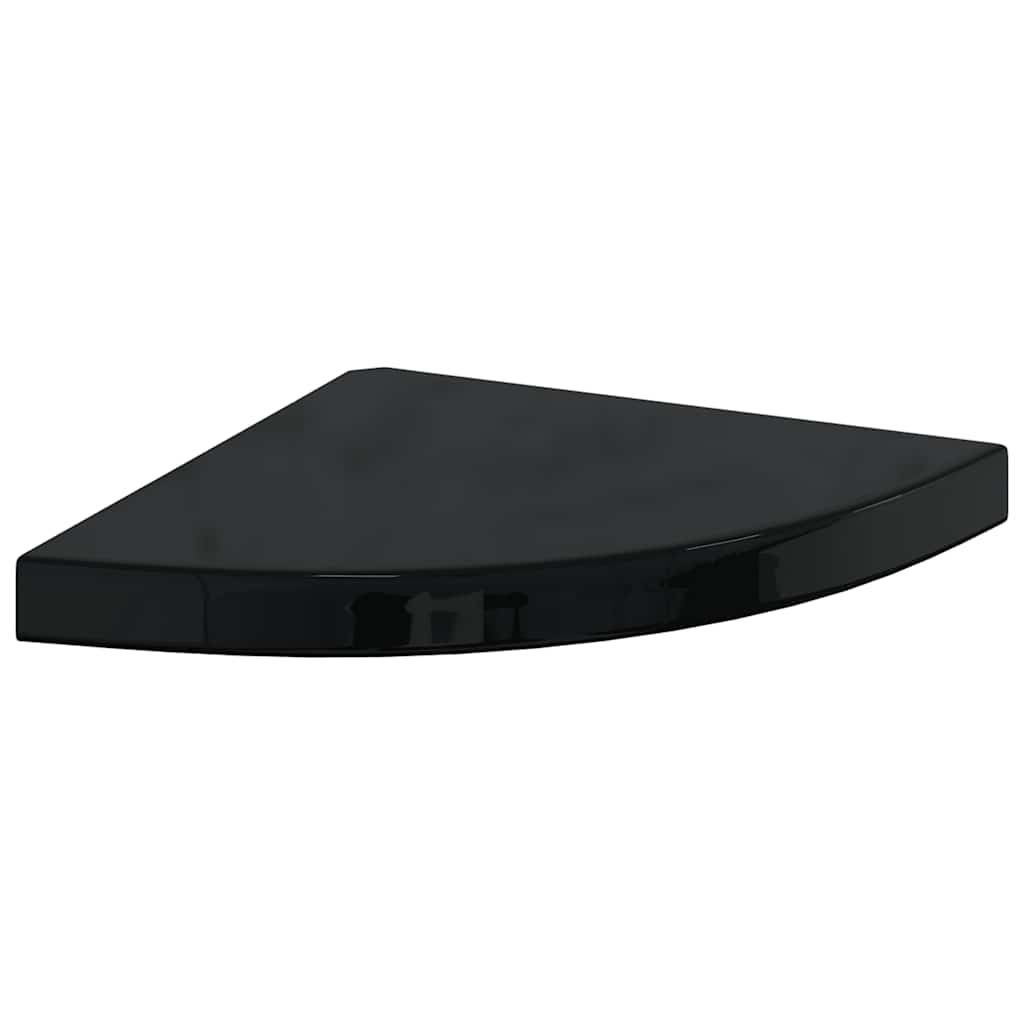 Plutajuća kutna polica visoki sjaj crna 35 x 35 x 3,8 cm MDF