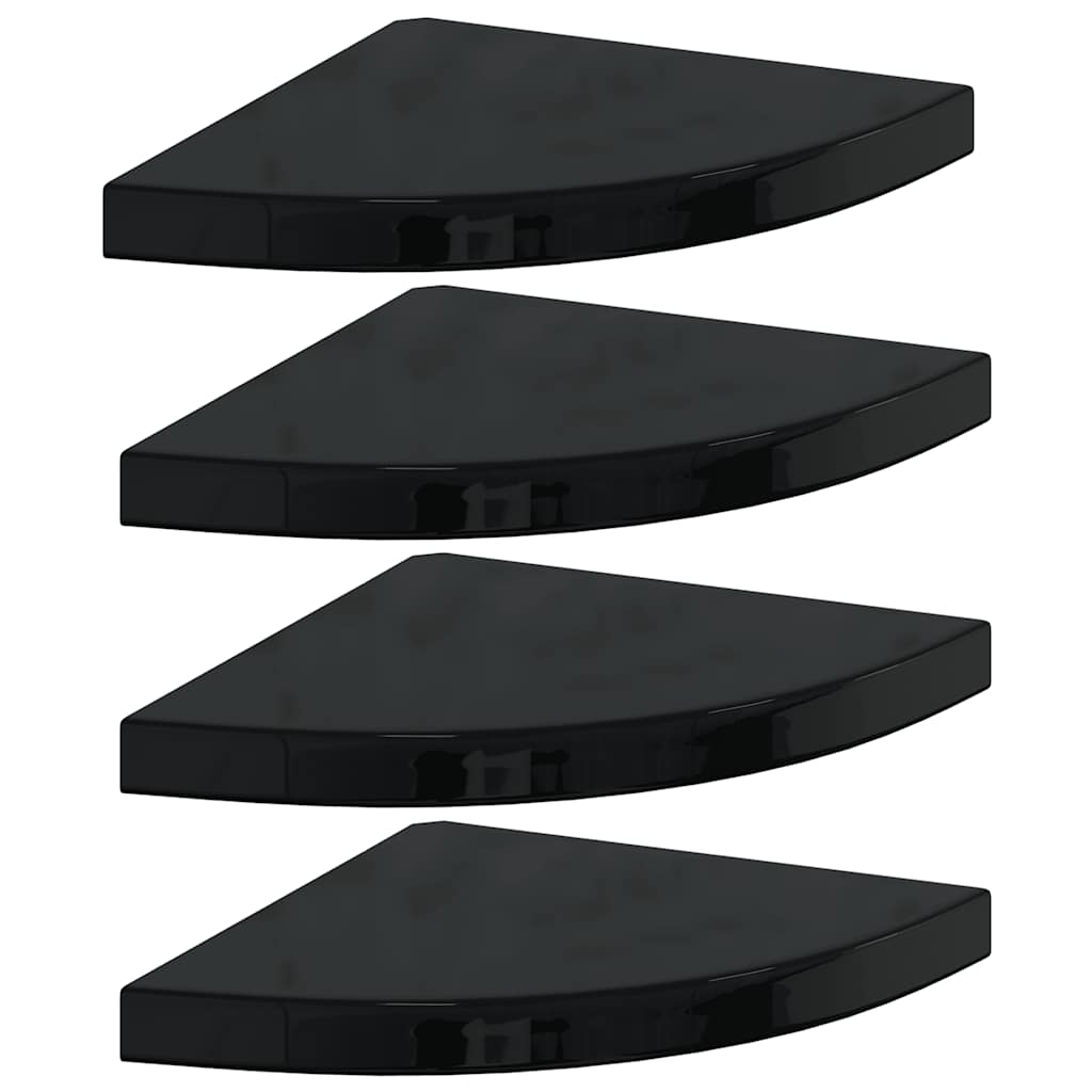Plutajuće kutne police 4 kom sjajne crne 35 x 35 x 3,8 cm MDF