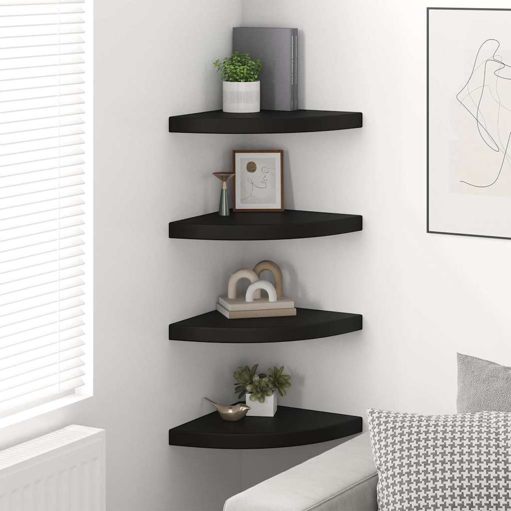 Plutajuće kutne police 4 kom crne 35 x 35 x 3,8 cm MDF